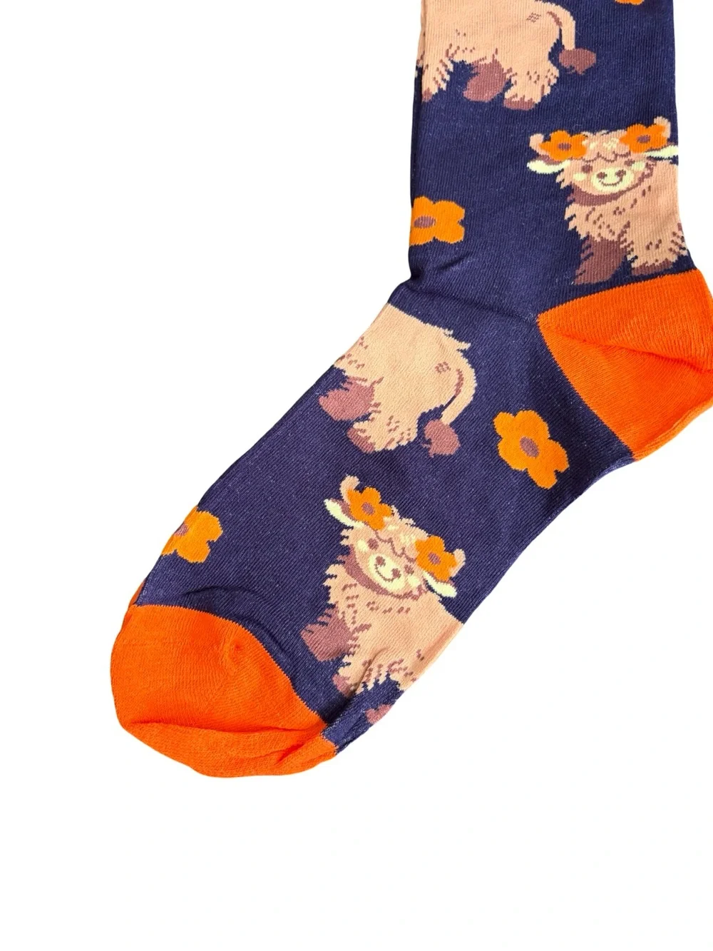 Highland Cow Novelty Crew Socks Purple Orange